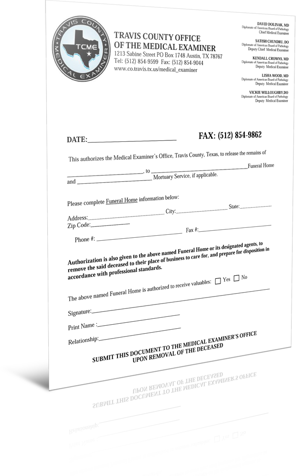 Medical Examiners Release Forms Lake Shore Funeral Home And Cremation Services Waco Texas 7071